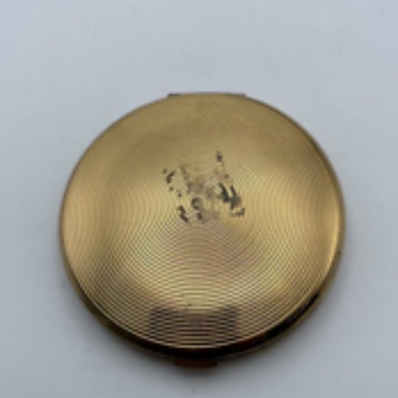 Vintage Kigu of London Golden Floral Style Round Folding Compact Mirror w/ Case - Picture 2 of 6